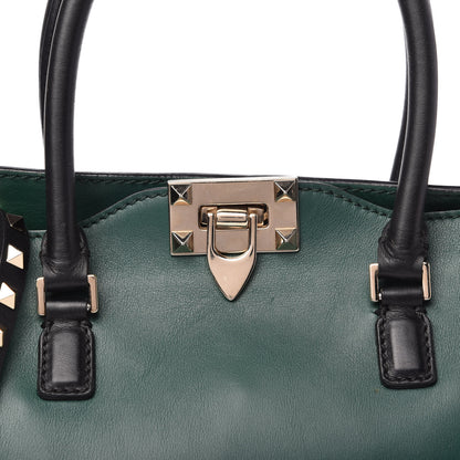 Valentino Garavani Vitello Bi-Color Small Rockstud Double Handle Tote Green Black 9 of 9