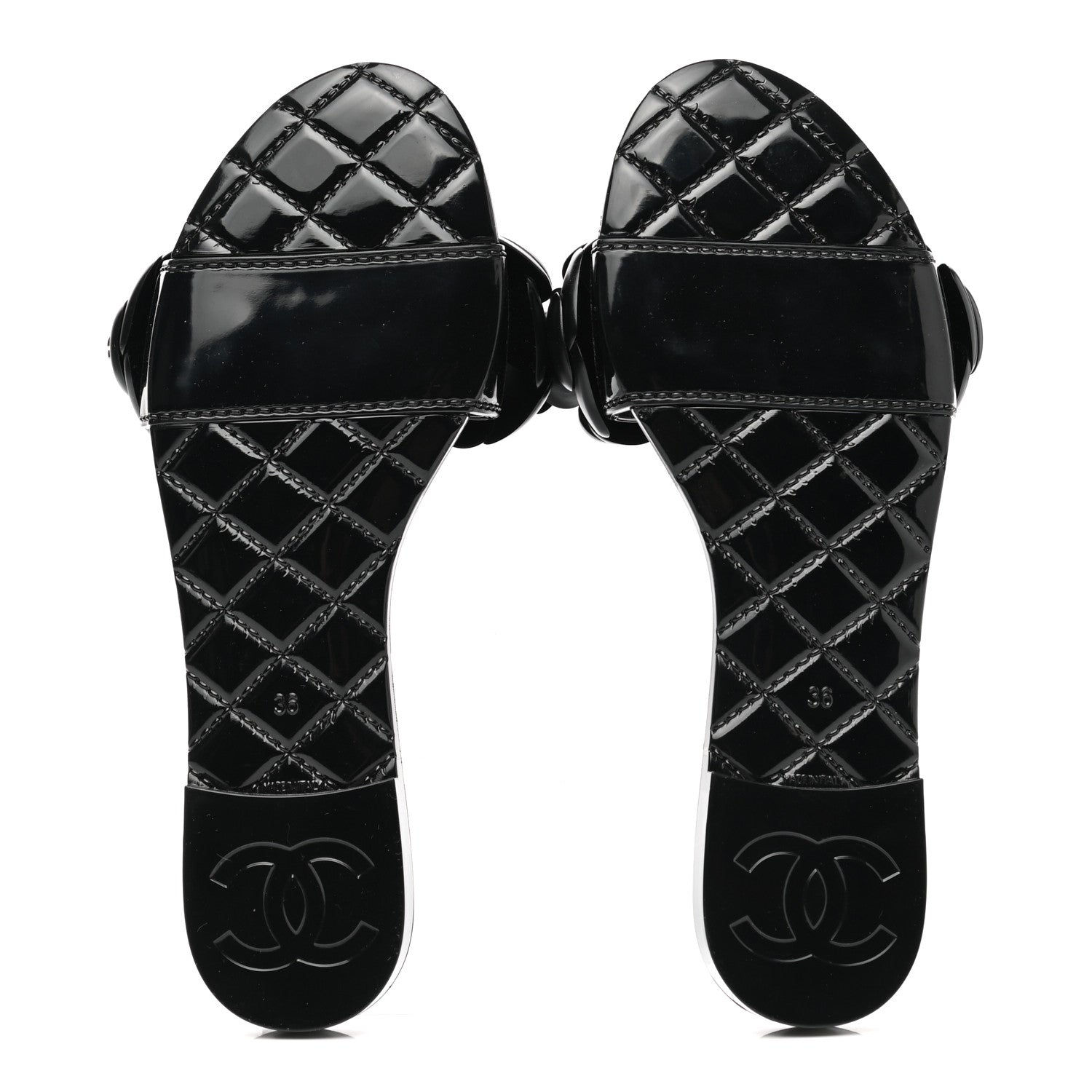 Chanel Patent Camellia CC Slides 36 Black 5 of 9