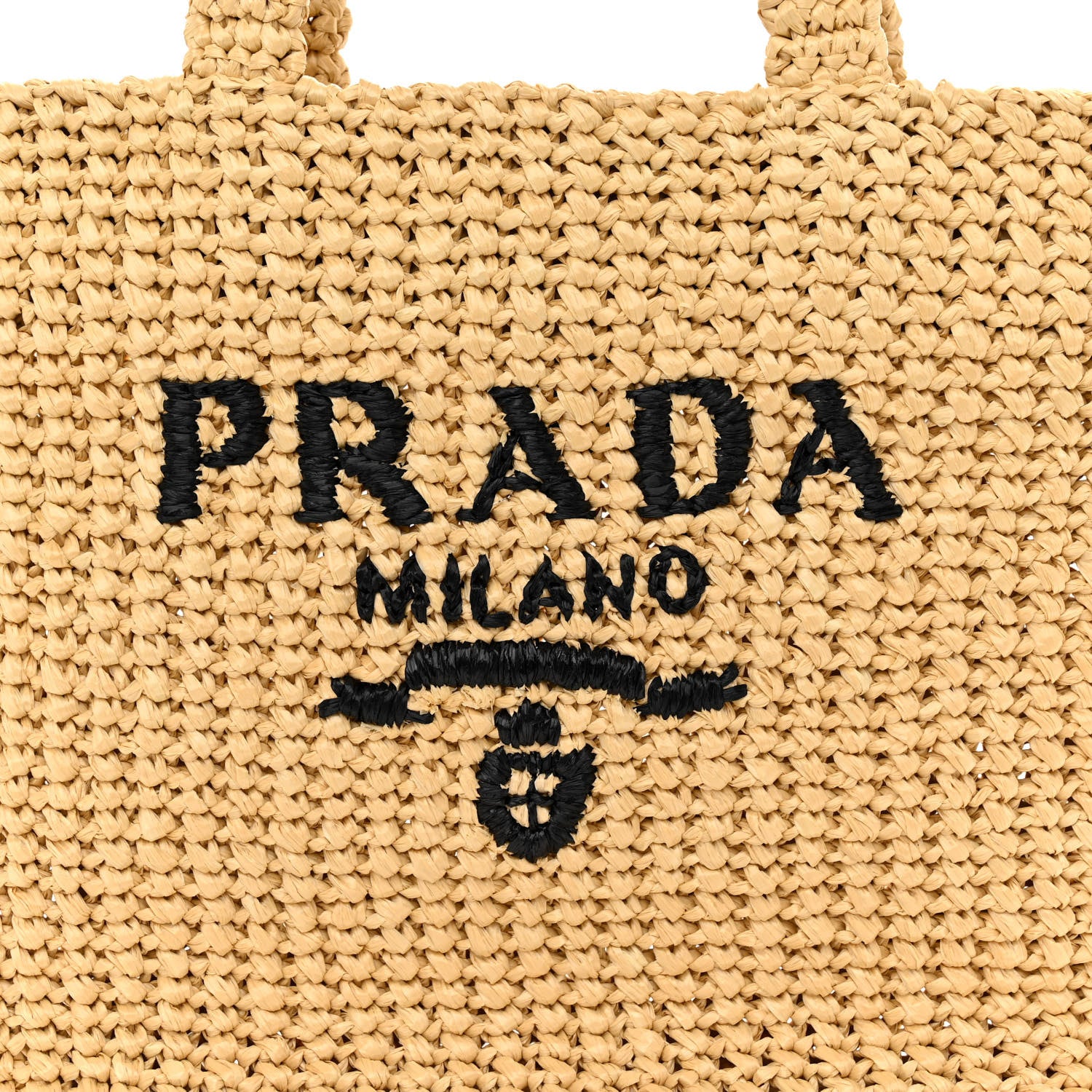 Prada Yarn Raffia Effect Crochet Embroidered Small Logo Tote Naturale 7 of 9