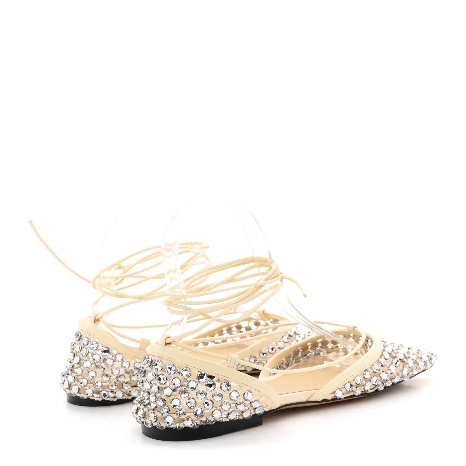 Bottega Veneta Mesh Nappa Crystal Embellished Sparkle Stretch Ankle Tie Flats 38 Black 5 of 9