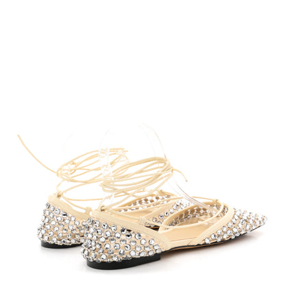 Bottega Veneta Mesh Nappa Crystal Embellished Sparkle Stretch Ankle Tie Flats 38 Black 5 of 9