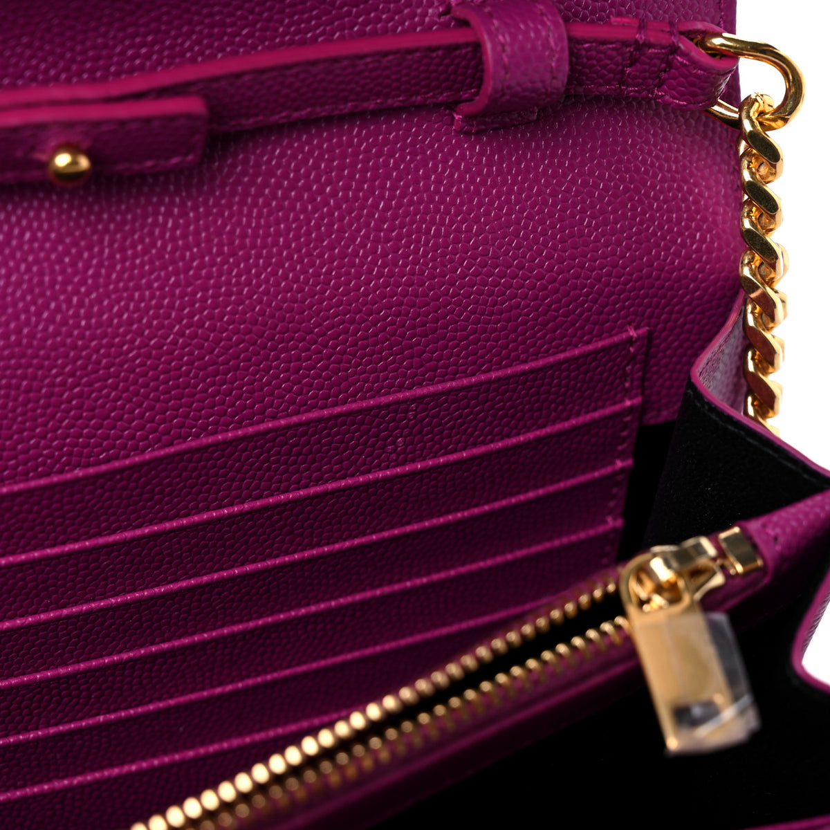 Saint Laurent Grain De Poudre Matelasse Chevron Monogram Chain Wallet Dark Grape 9 of 12