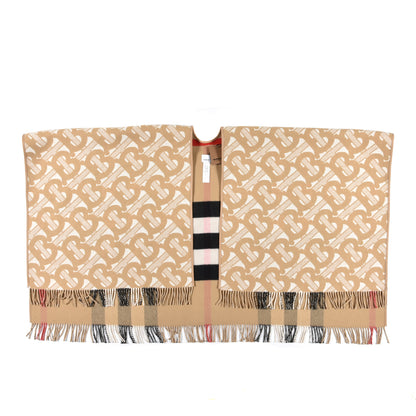 Burberry Wool Cashmere Lambskin Monogrammed TB Print Half Mega Check Cape Scarf Archive Beige 1 of 4