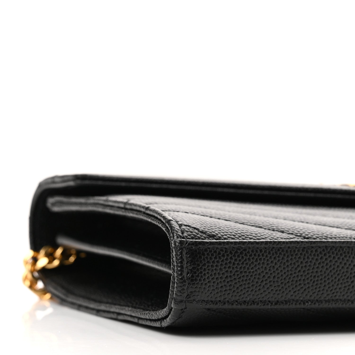 Saint Laurent Grain De Poudre Matelasse Chevron Monogram Chain Wallet Black 8 of 10