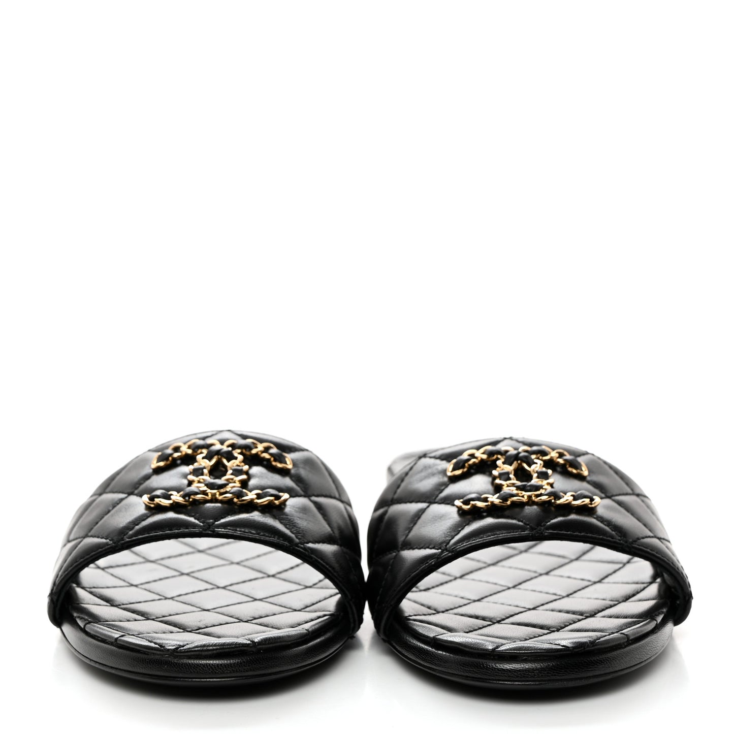 Shiny Goatskin Quilted CC Mules Sandals 40.5 Black