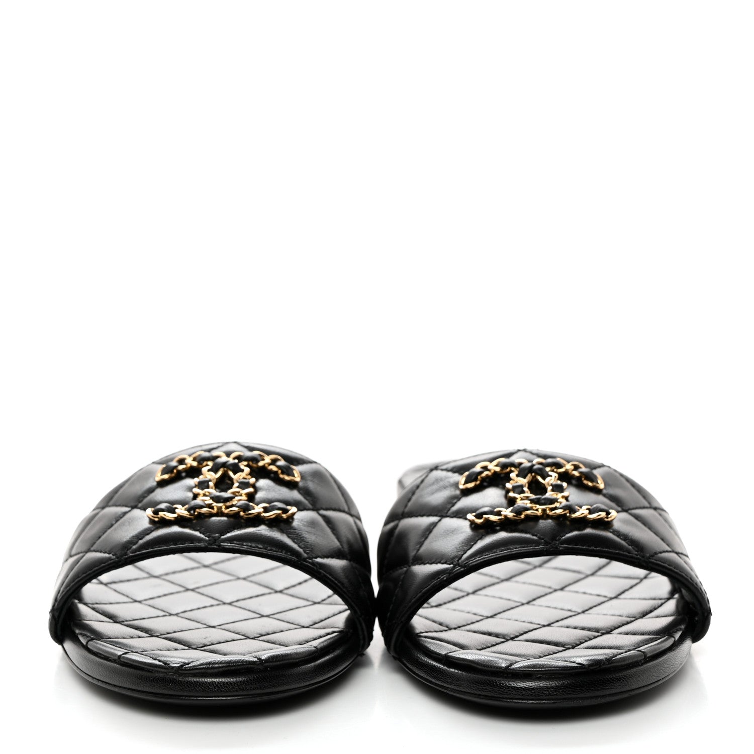 Chanel Shiny Goatskin Quilted CC Mules Sandals 40.5 Black 2 of 8