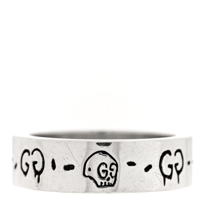 Gucci Sterling Silver Narrow GucciGhost Hamlet Skull Ring 51 5.75 1 of 5