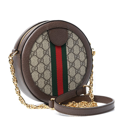 Gucci GG Supreme Monogram Web Mini Ophidia Round Shoulder Bag Brown 3 of 9