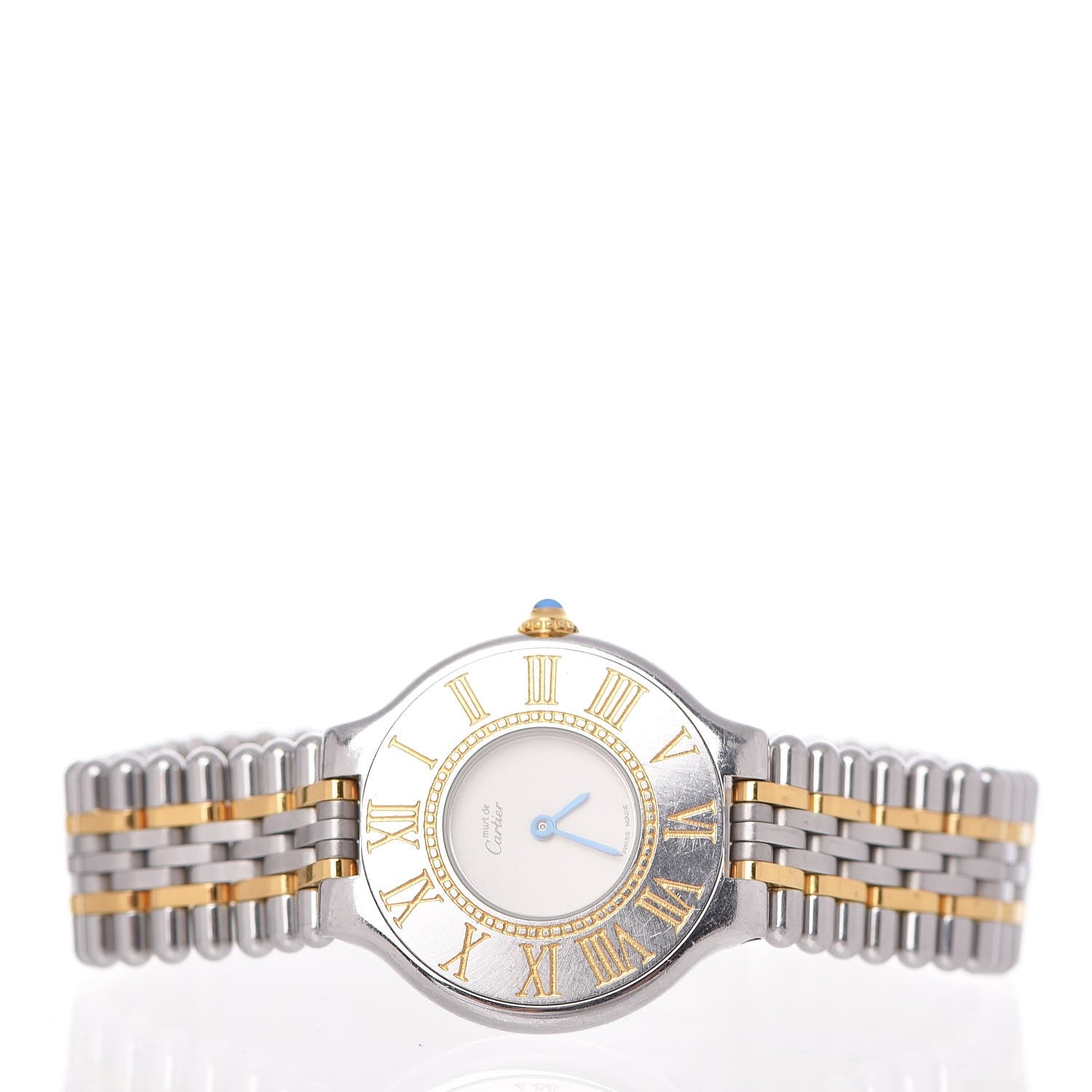 Cartier Stainless Steel 18K Yellow Gold 28mm Must De 21 Bullet Link Quartz Watch 3 of 10