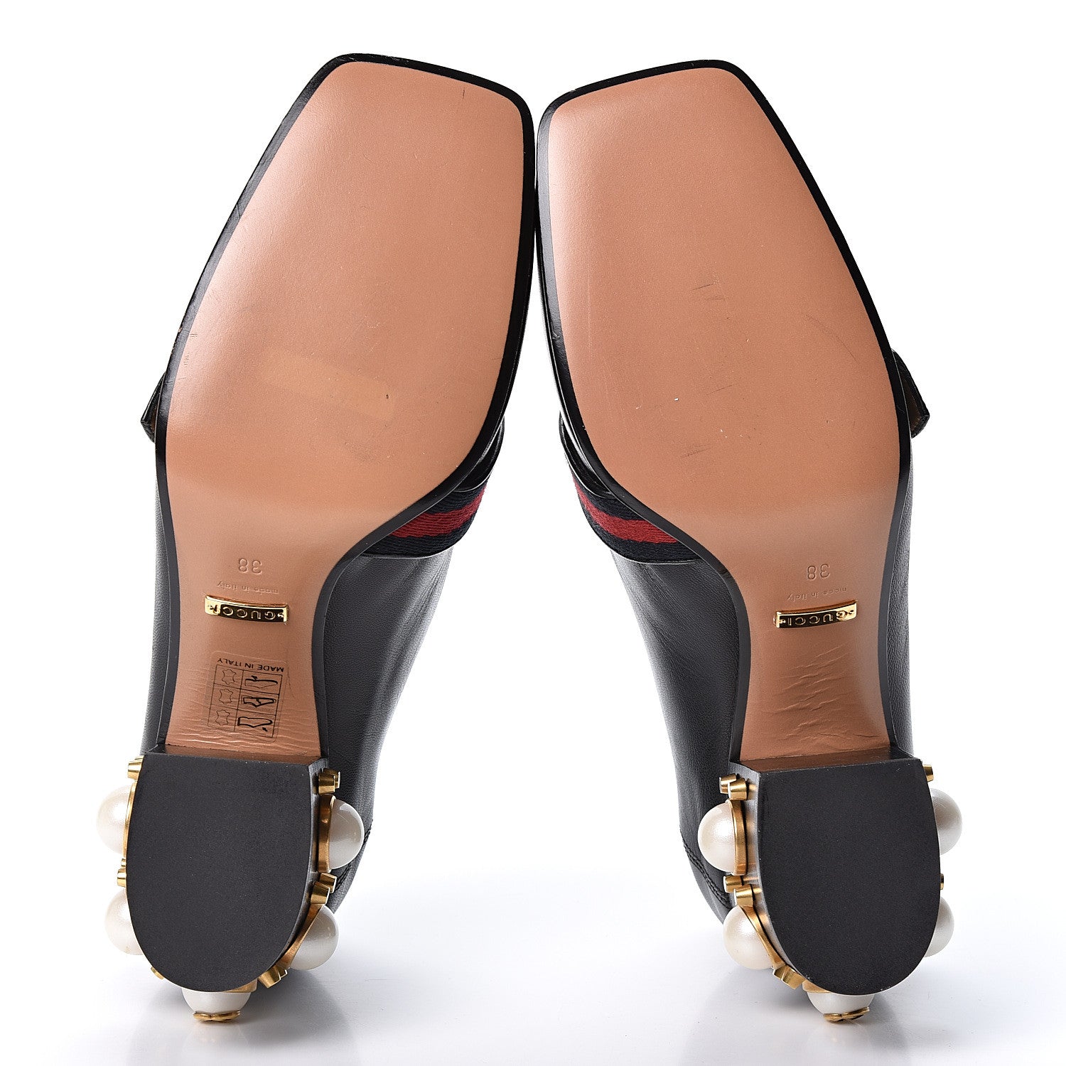 Gucci Malaga Kid Web Pearl Embellished Peyton 75mm Loafer Pumps 38 Black 6 of 9