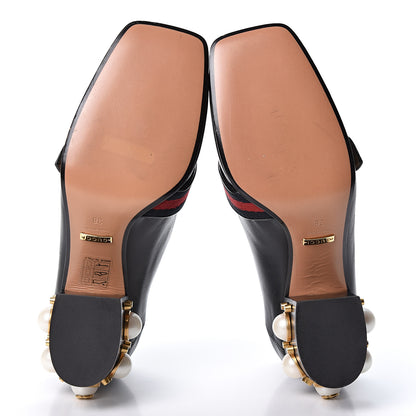 Gucci Malaga Kid Web Pearl Embellished Peyton 75mm Loafer Pumps 38 Black 6 of 9