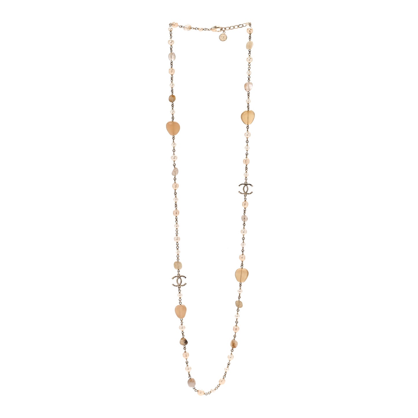 Pearl Glass Bead CC Long Necklace Gold
