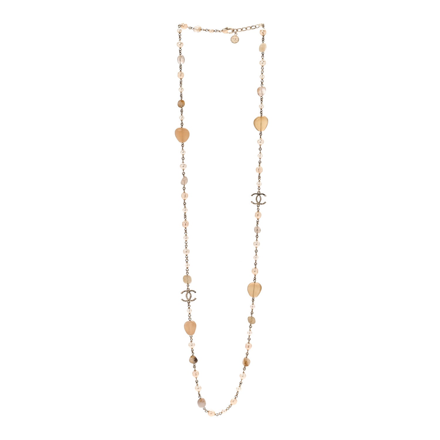 Chanel Pearl Glass Bead CC Long Necklace Gold 3 of 5
