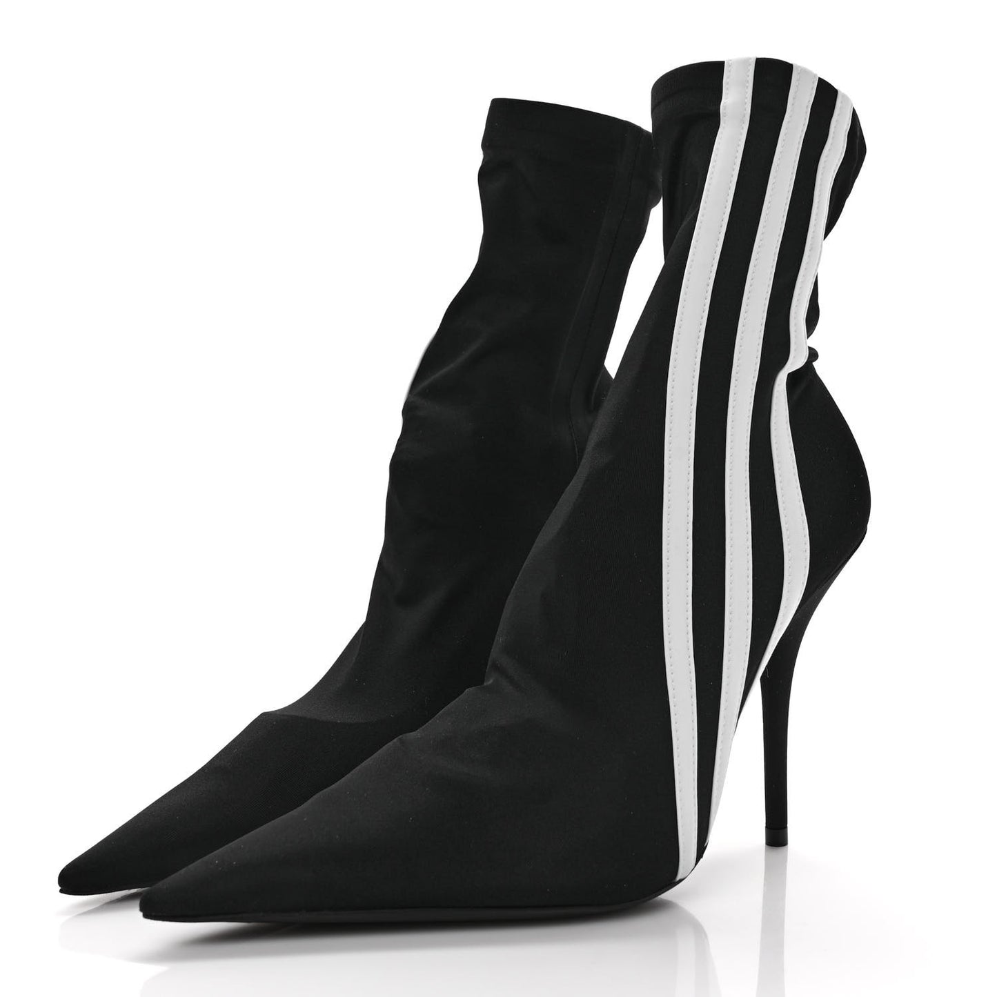 X ADIDAS Matte Spandex Pointed Toe Knife 110mm Ankle Boots 36 Black White