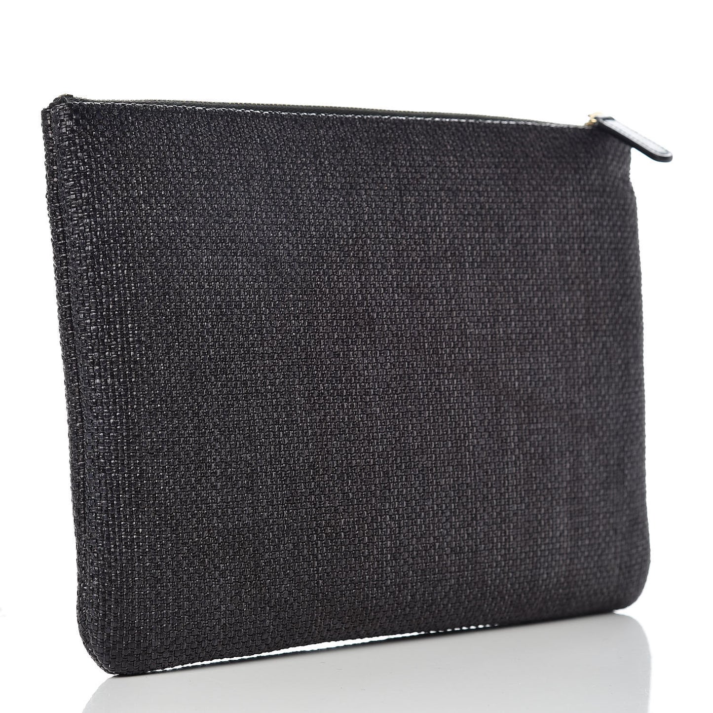 Woven Straw Small Deauville Pouch Black