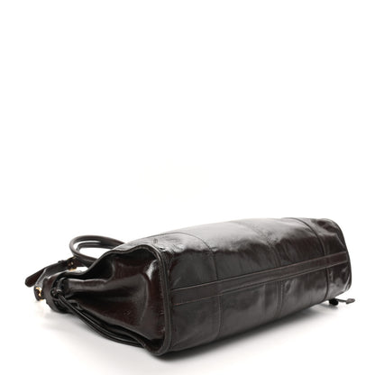Prada Glossy Calfskin Triangle Large Bonnie Shoulder Bag Dark Brown 4 of 9
