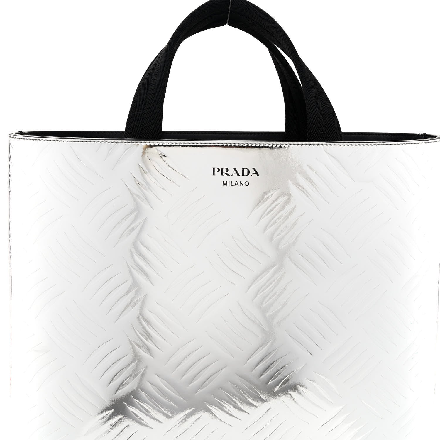 Prada Metallic Spazzolato Embossed Tote Argento 7 of 9