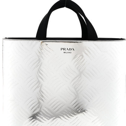 Prada Metallic Spazzolato Embossed Tote Argento 7 of 9