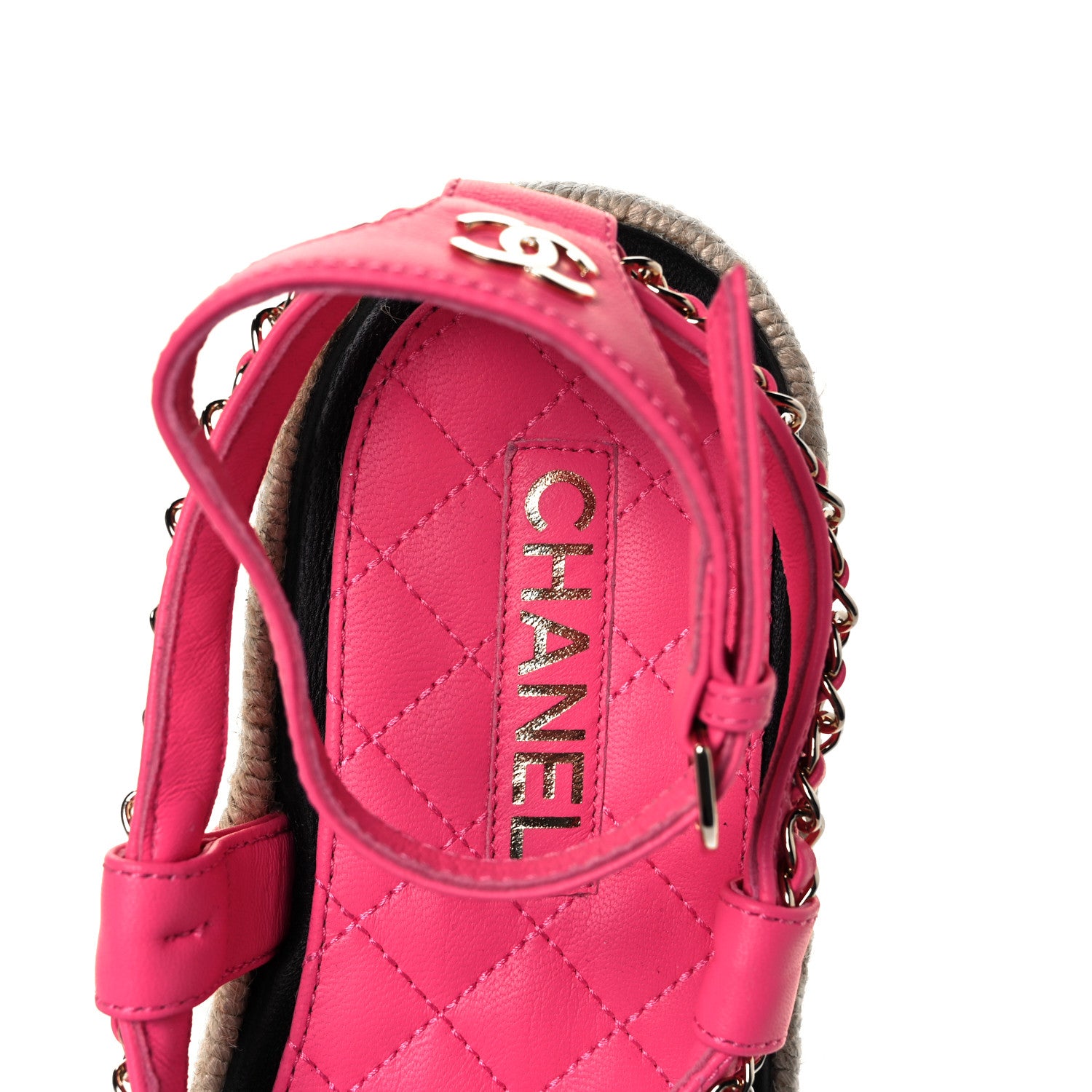 Chanel Lambskin Chain CC Thong Espadrille Sandals 40 Pink 8 of 11
