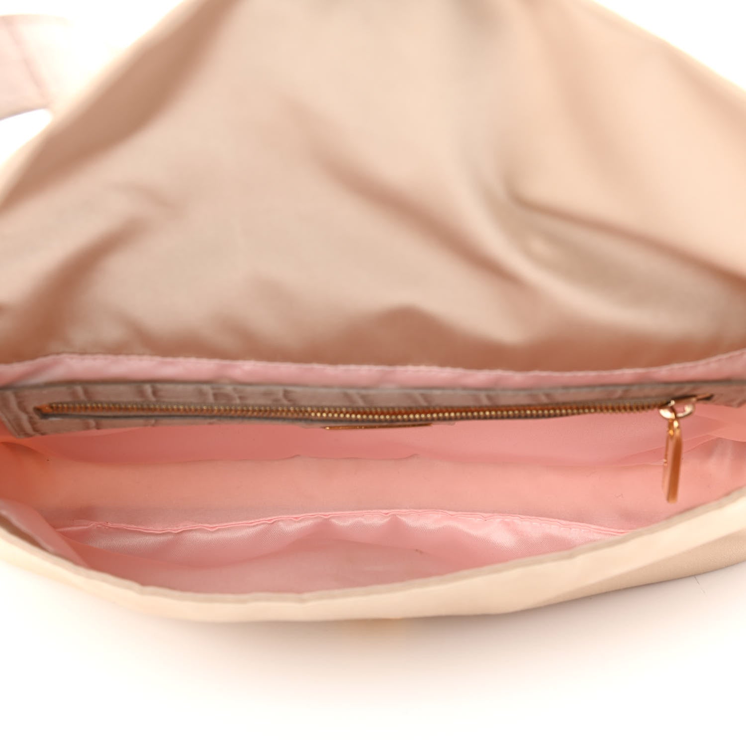 Fendi Satin Calfskin Crystal Crocodile Embossed Baguette Beige Pietra 5 of 10