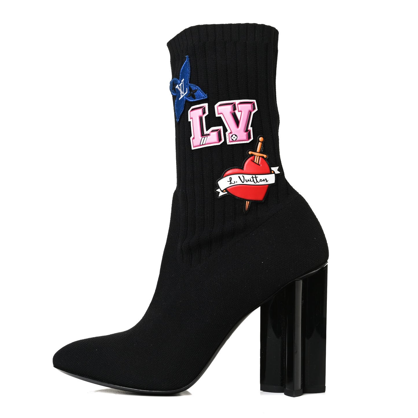 Stretch Fabric LV Black Heart Sock Ankle Boots 40 Black