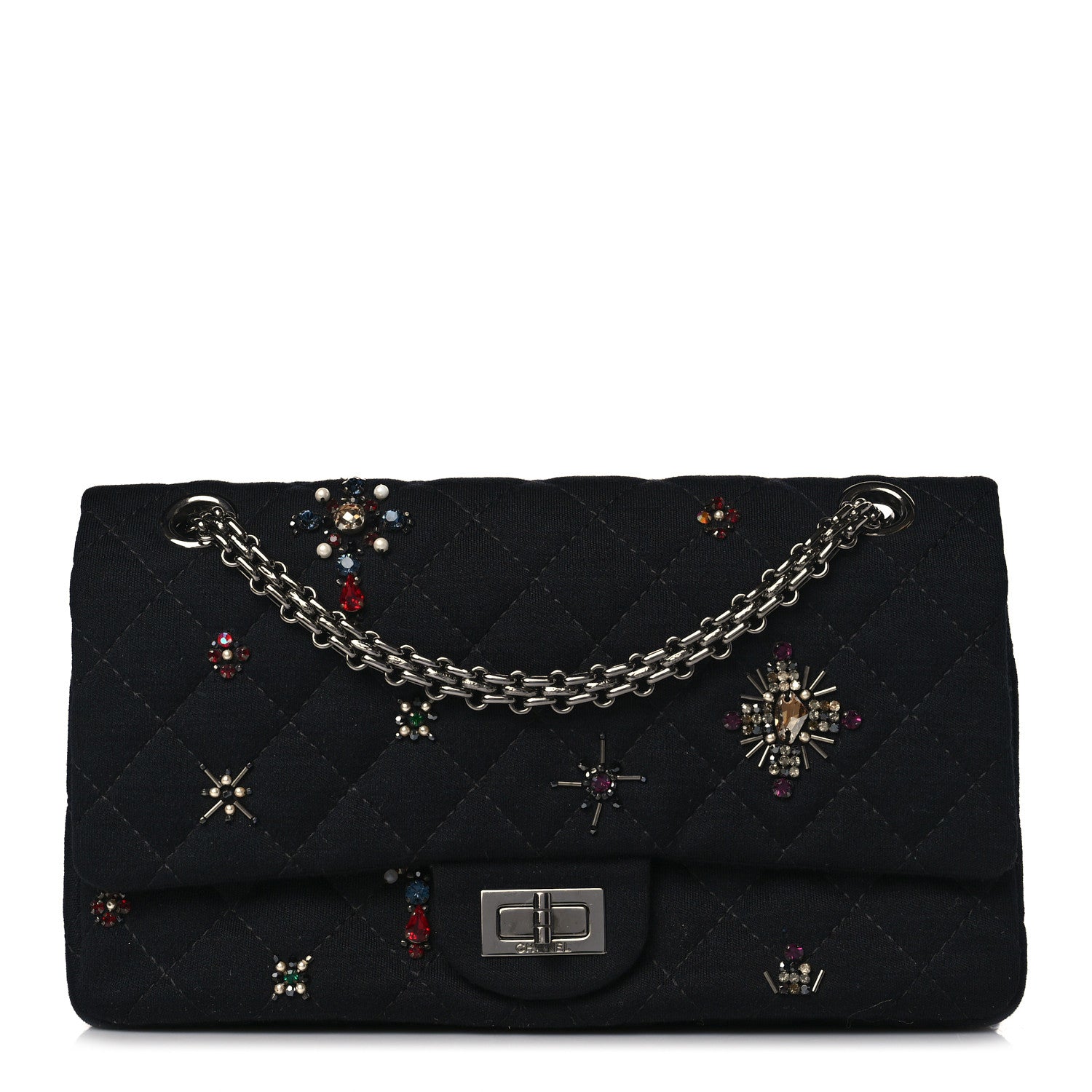 Chanel Jersey Quilted Embellished 2.55 Reissue 225 Flap Black 1 of 8