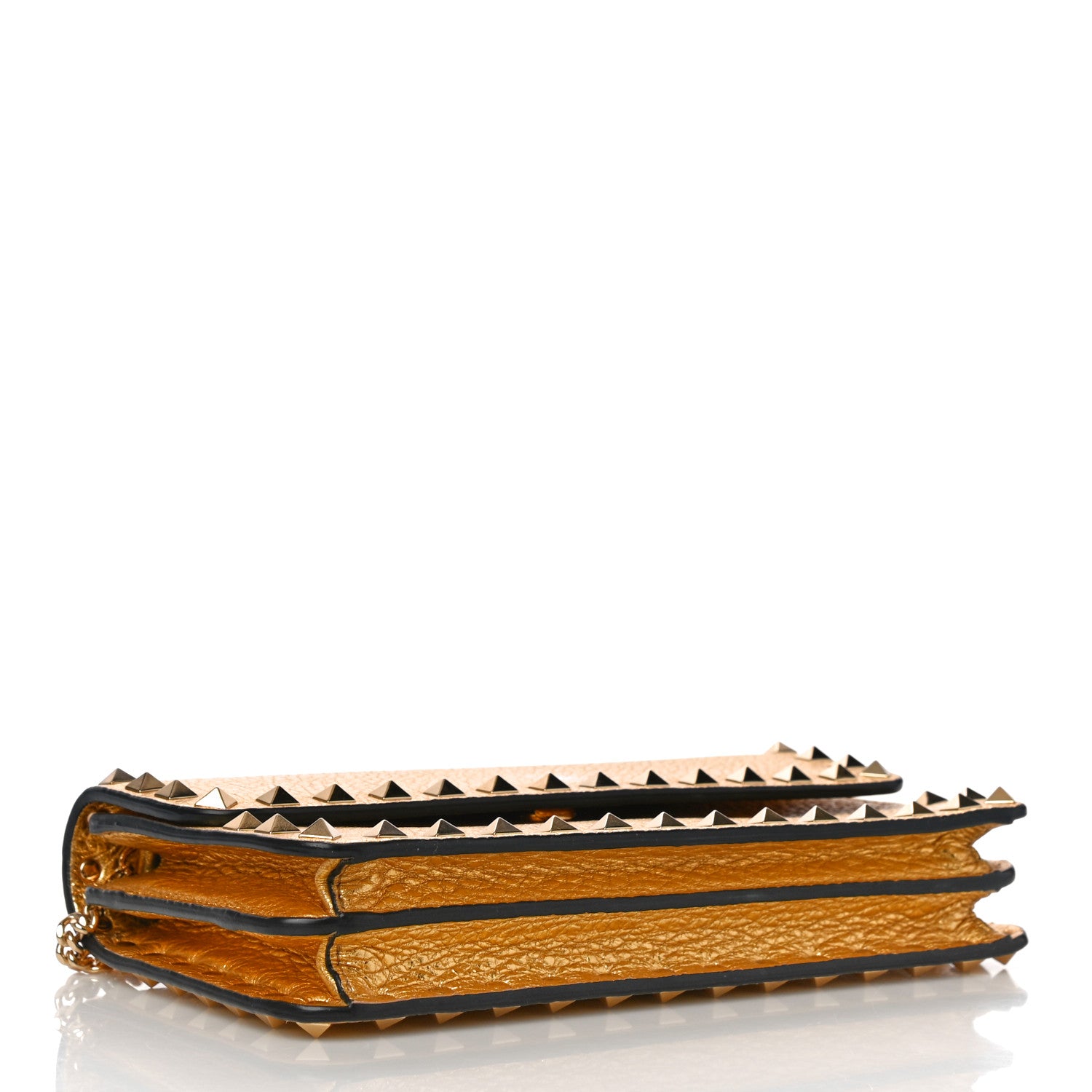 Valentino Garavani Pebbled Calfskin Rockstud Flap Wallet On Chain Soft Gold 4 of 9