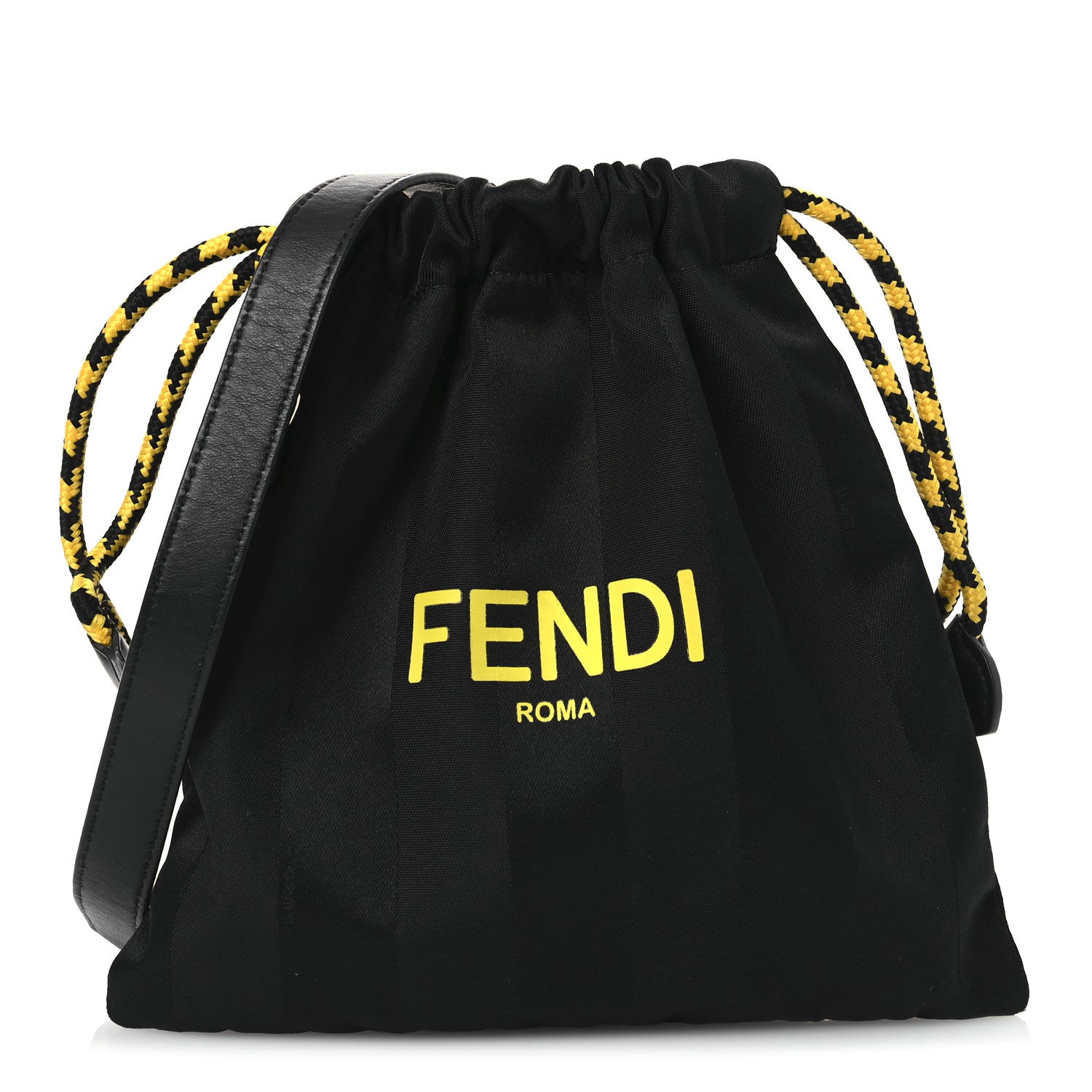 Fendi Recycled Nylon Vitello Grace Light Pequin Small Saint Fendi Roma Drawstring Pouch Black Sunflower 1 of 11