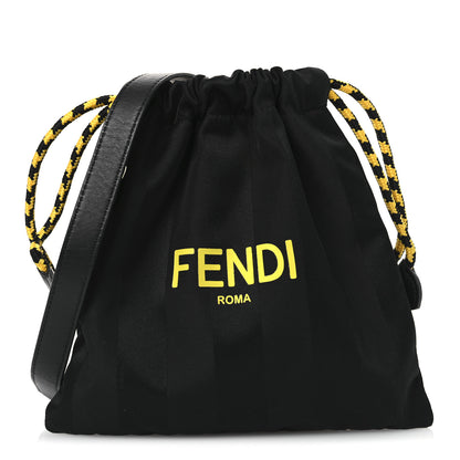 Fendi Recycled Nylon Vitello Grace Light Pequin Small Saint Fendi Roma Drawstring Pouch Black Sunflower 1 of 11
