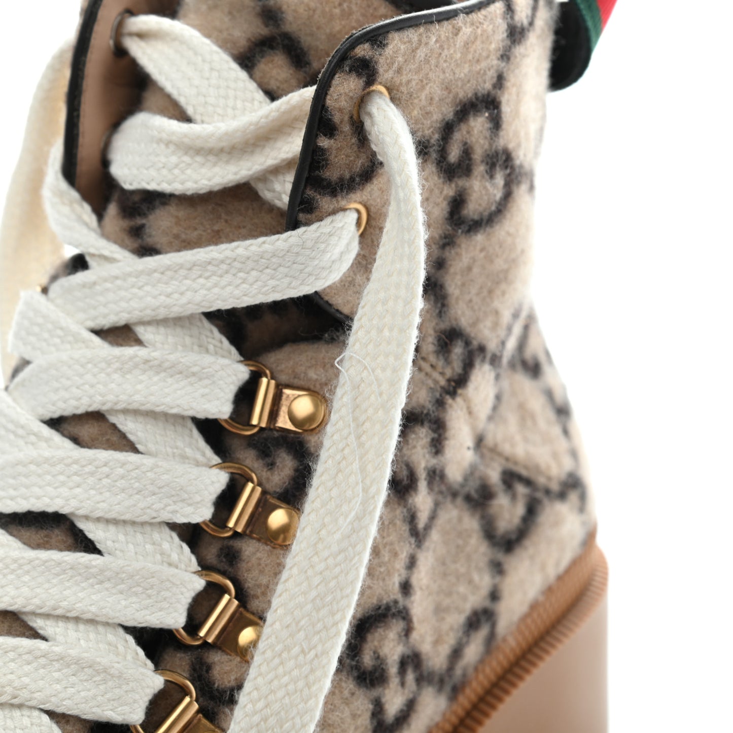 Covered Wool Big GG Monogram Womens Lace Up Combat Ankle Boots 37 Beige Ebony Cocoa