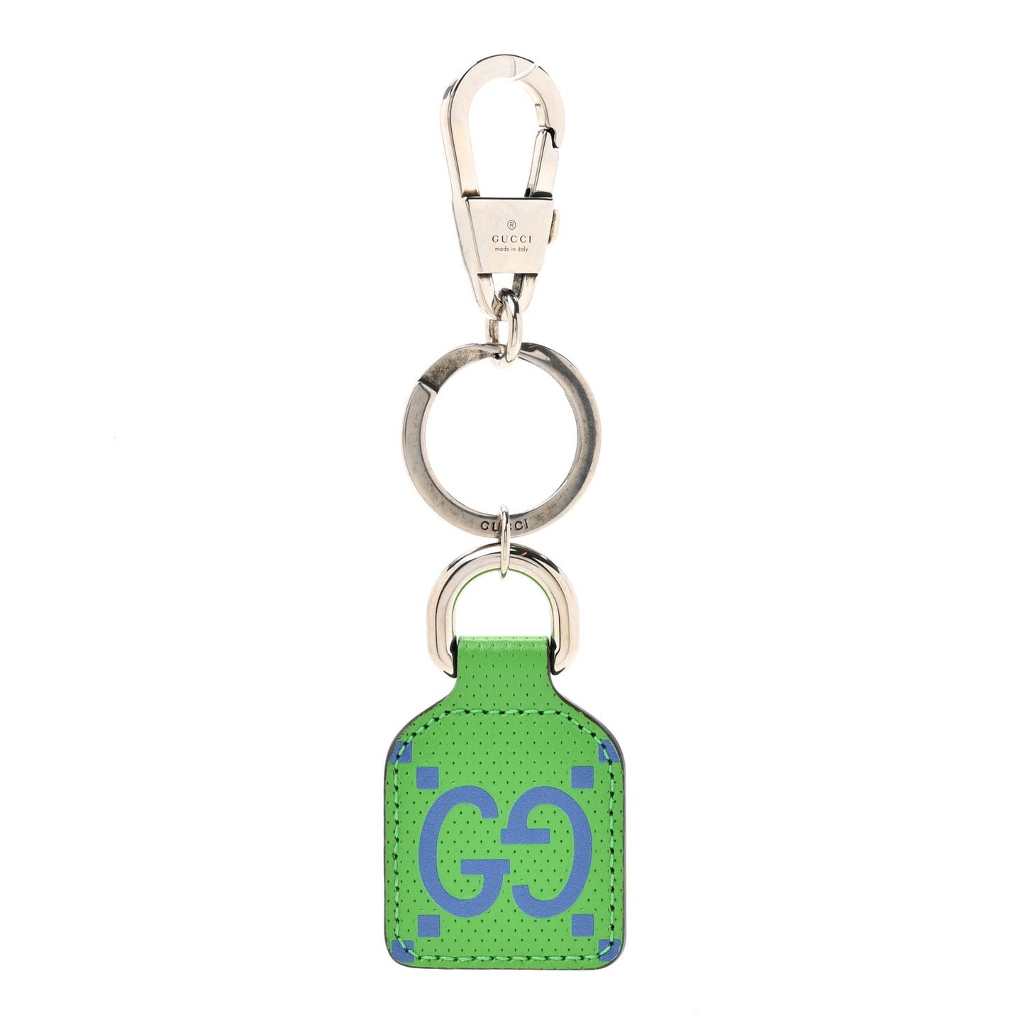 Calfskin GG Tennis Bi-color Embossed GG Key Charm Joy Green Joy Blue