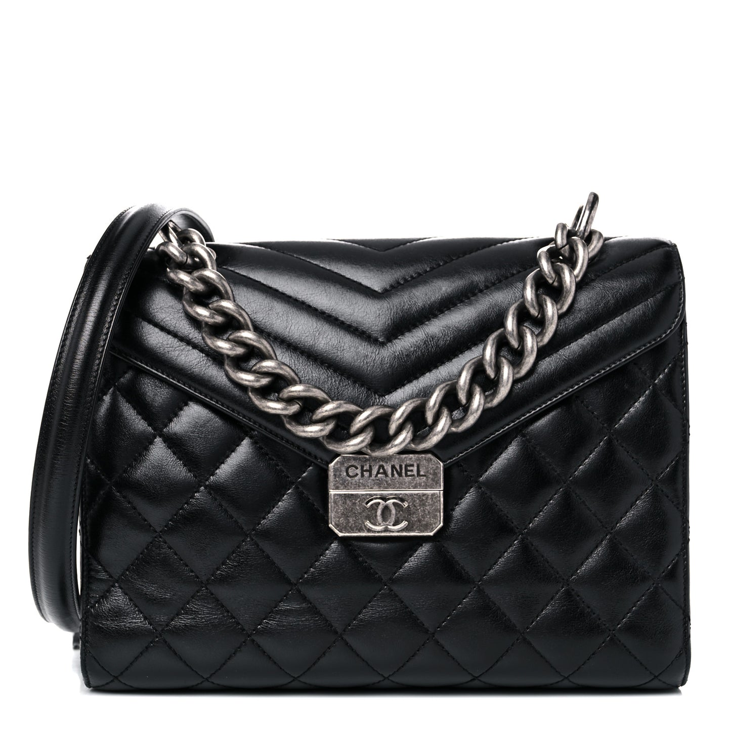 Calfskin Quilted Large Mad About Quilting Flap Black