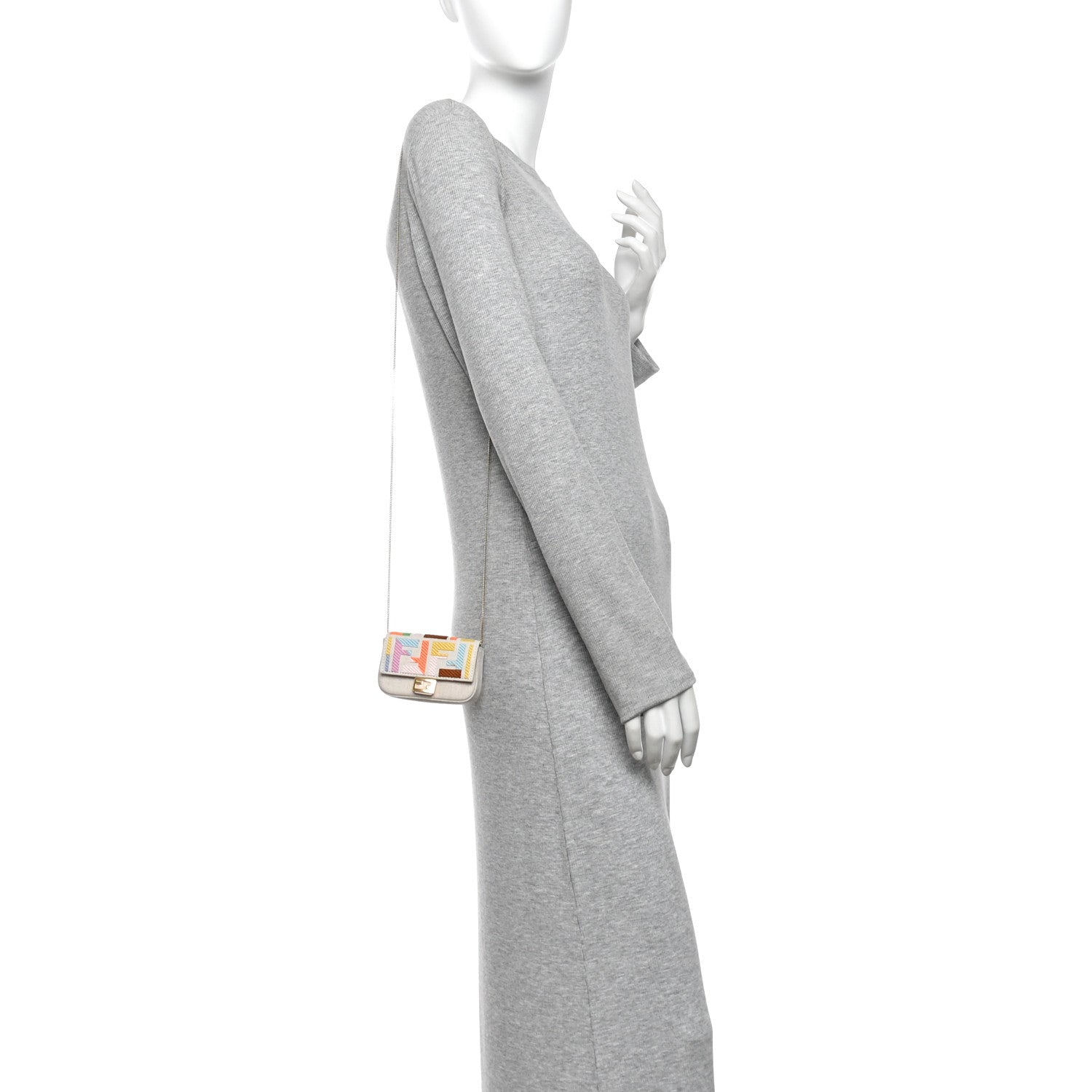 Fendi Kuban Canvas FF Embroidered Nano Baguette Charm Grezzo Multicolor 2 of 10