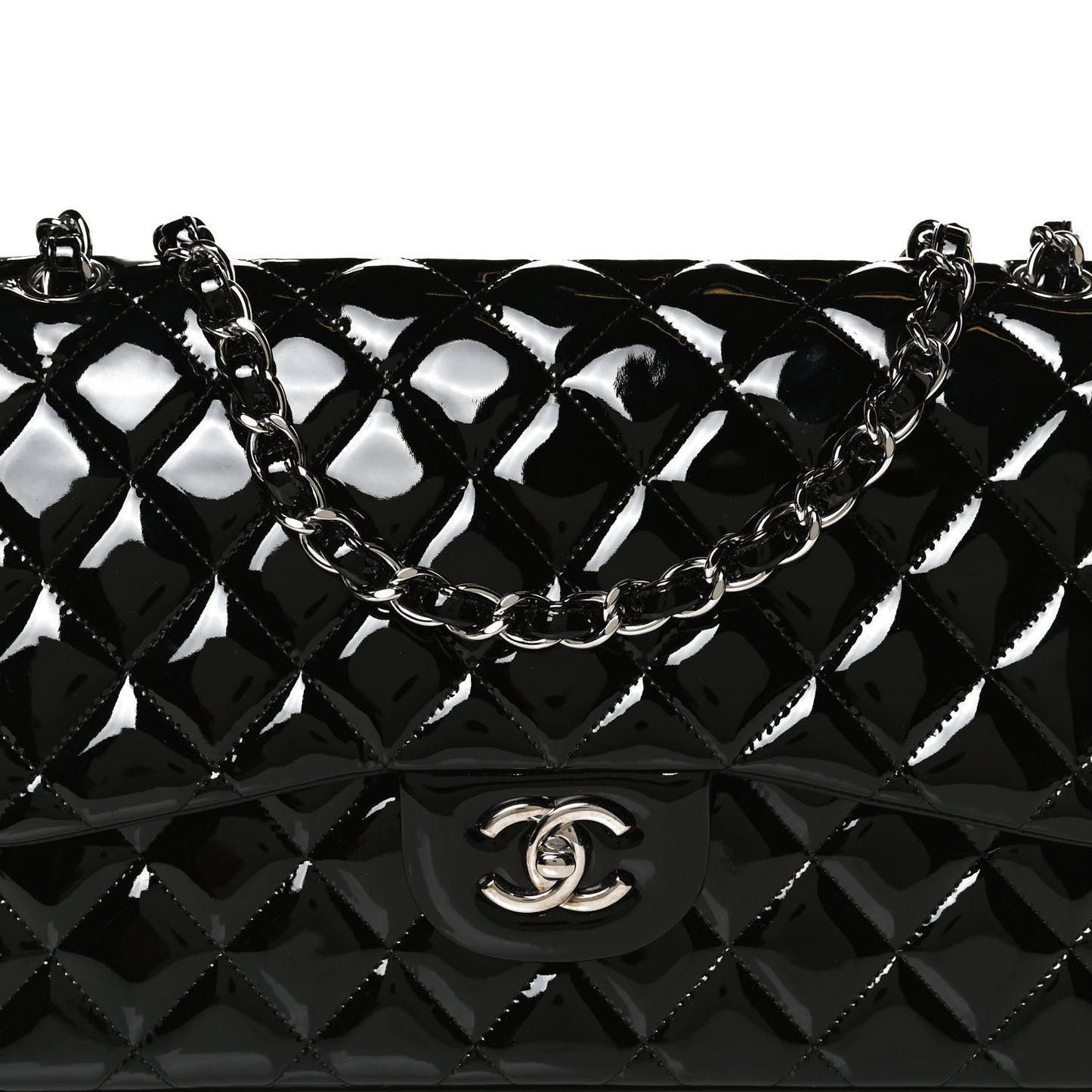 Patent Quilted Jumbo Double Flap Black