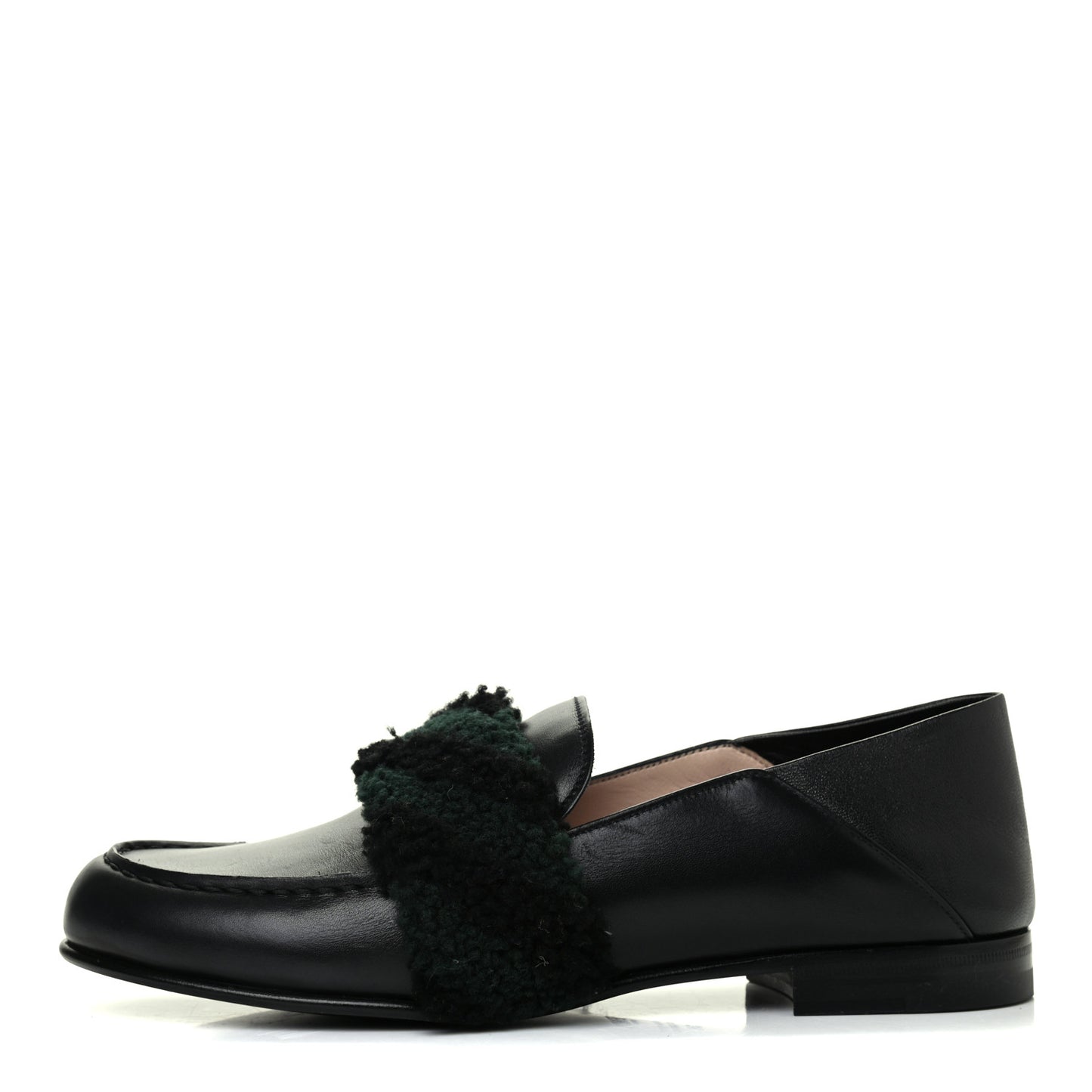 Vitello Shearling Mink Slip On Loafers 38 Black