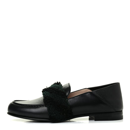 Fendi Vitello Shearling Mink Slip On Loafers 38 Black 1 of 13