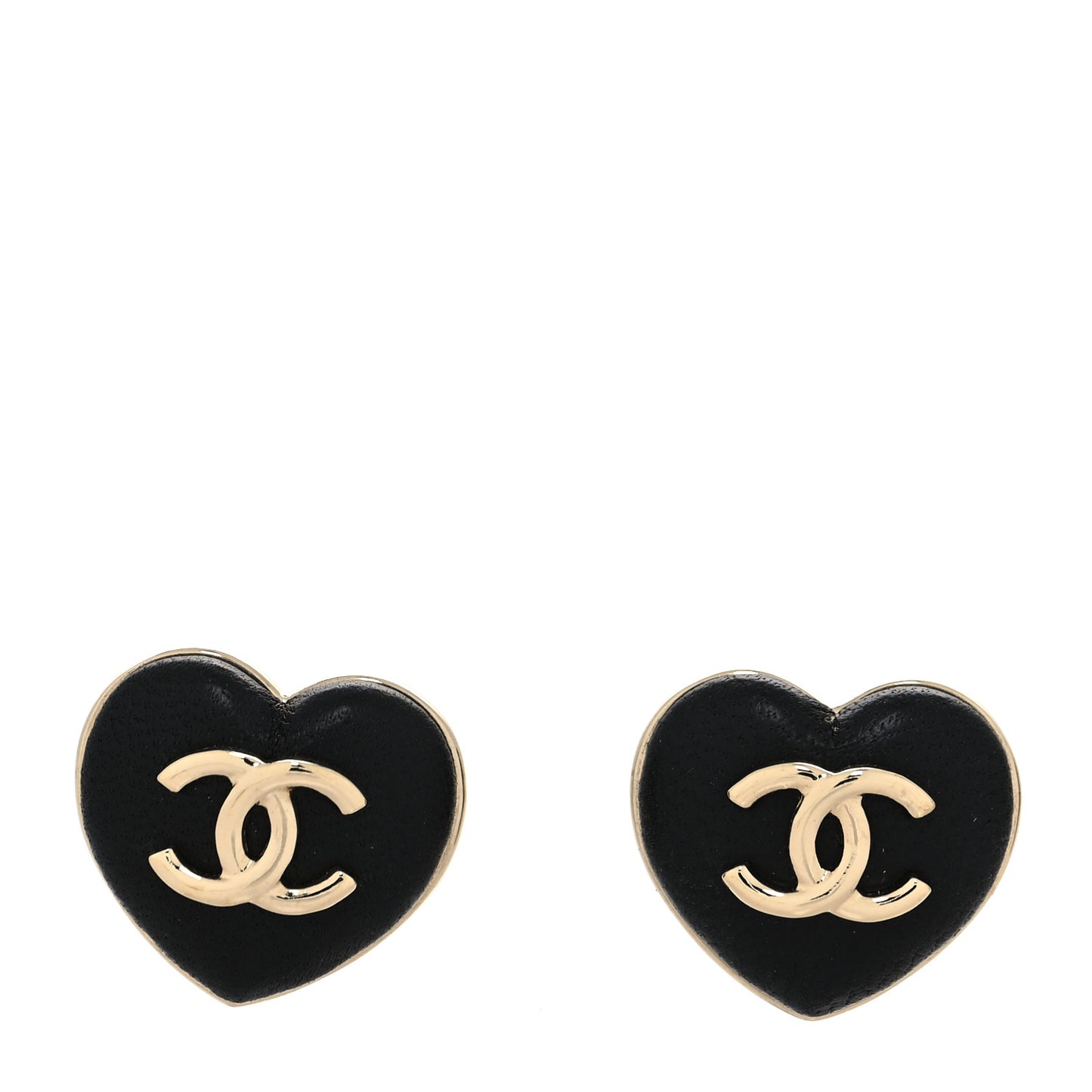 Lambskin CC Heart Earrings Black Gold