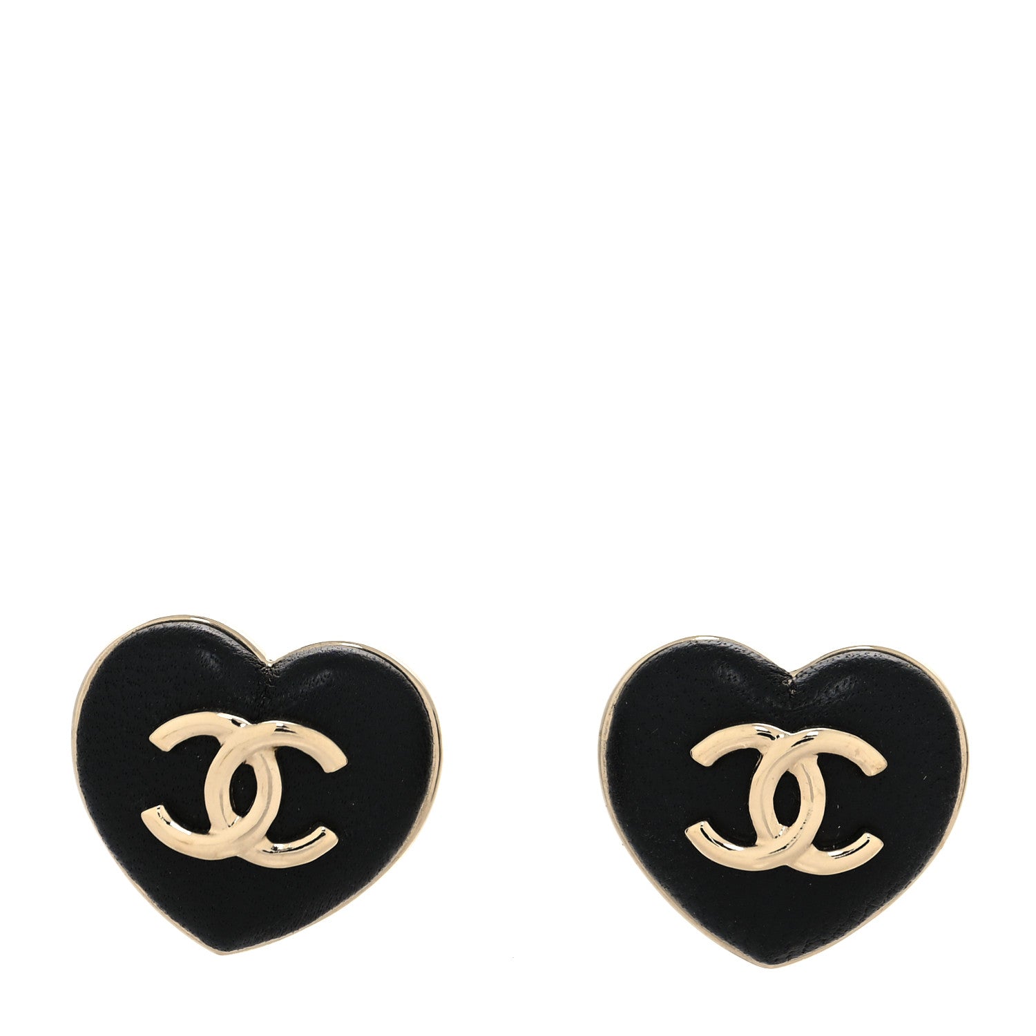 Chanel Lambskin CC Heart Earrings Black Gold 1 of 4