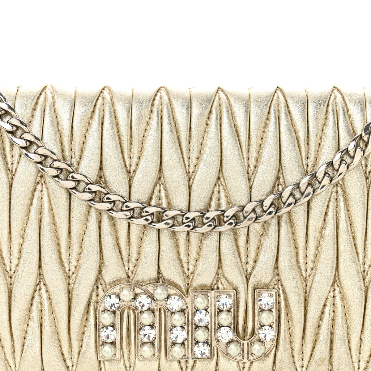 Miu Miu Metallic Nappa Matelasse Chain Crossbody Gold 9 of 12