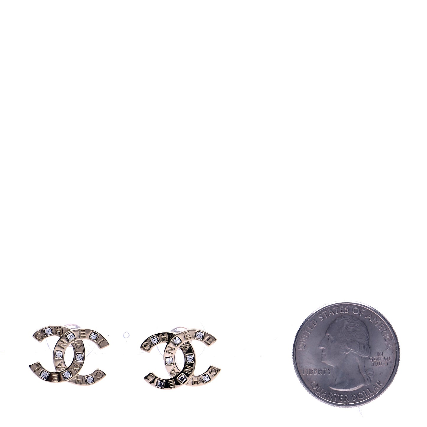 Crystal Metal CC Paris Button Stud Earrings Gold