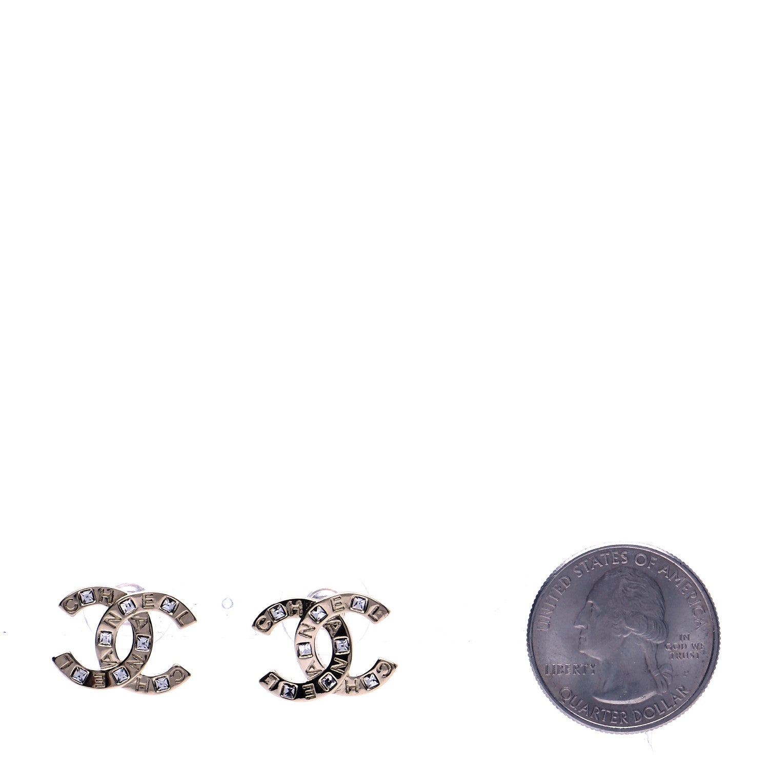 Chanel Crystal Metal CC Paris Button Stud Earrings Gold 2 of 5