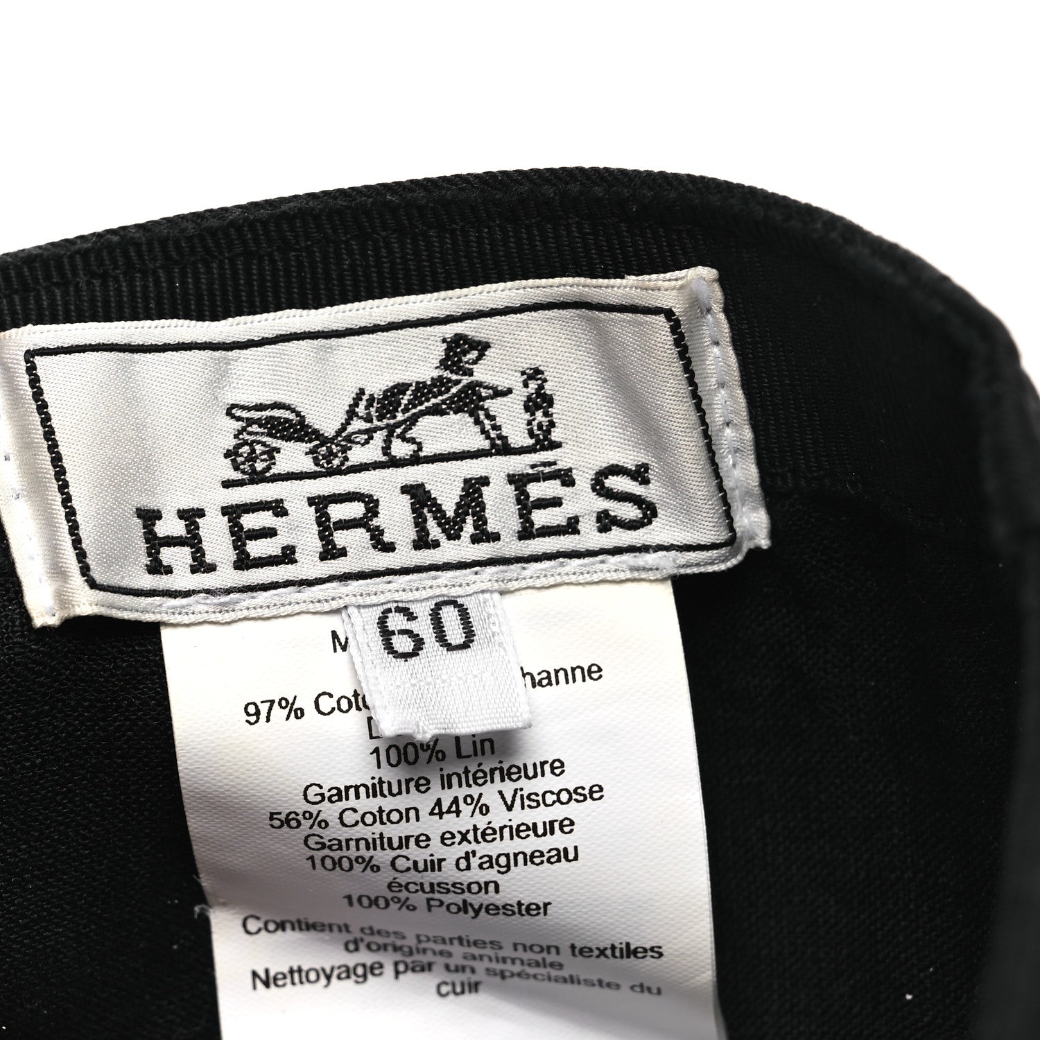 Hermes Cotton Miles H Circle Hat 60 Black 8 of 10