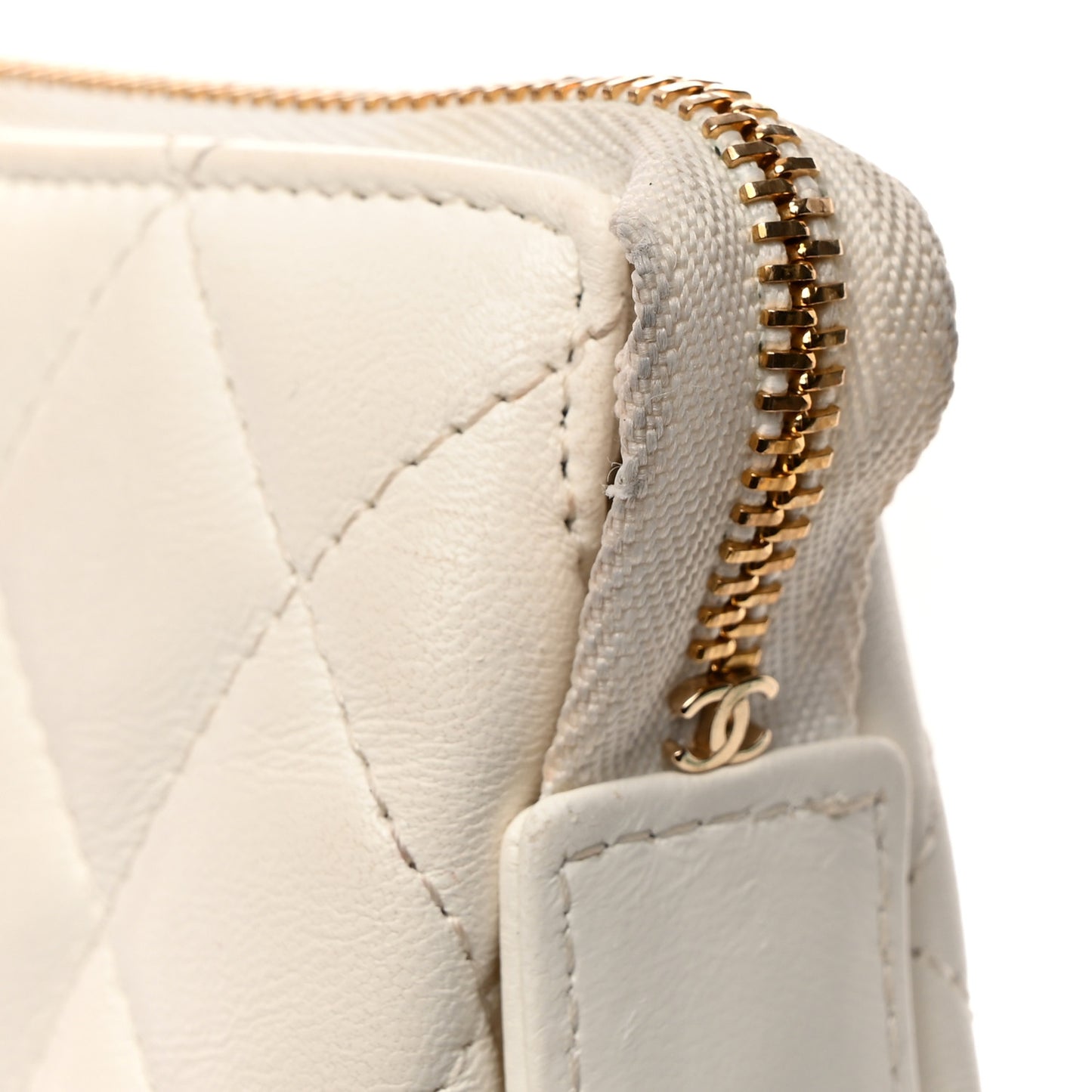 Shiny Crumpled Calfskin Quilted Clutch Bag White