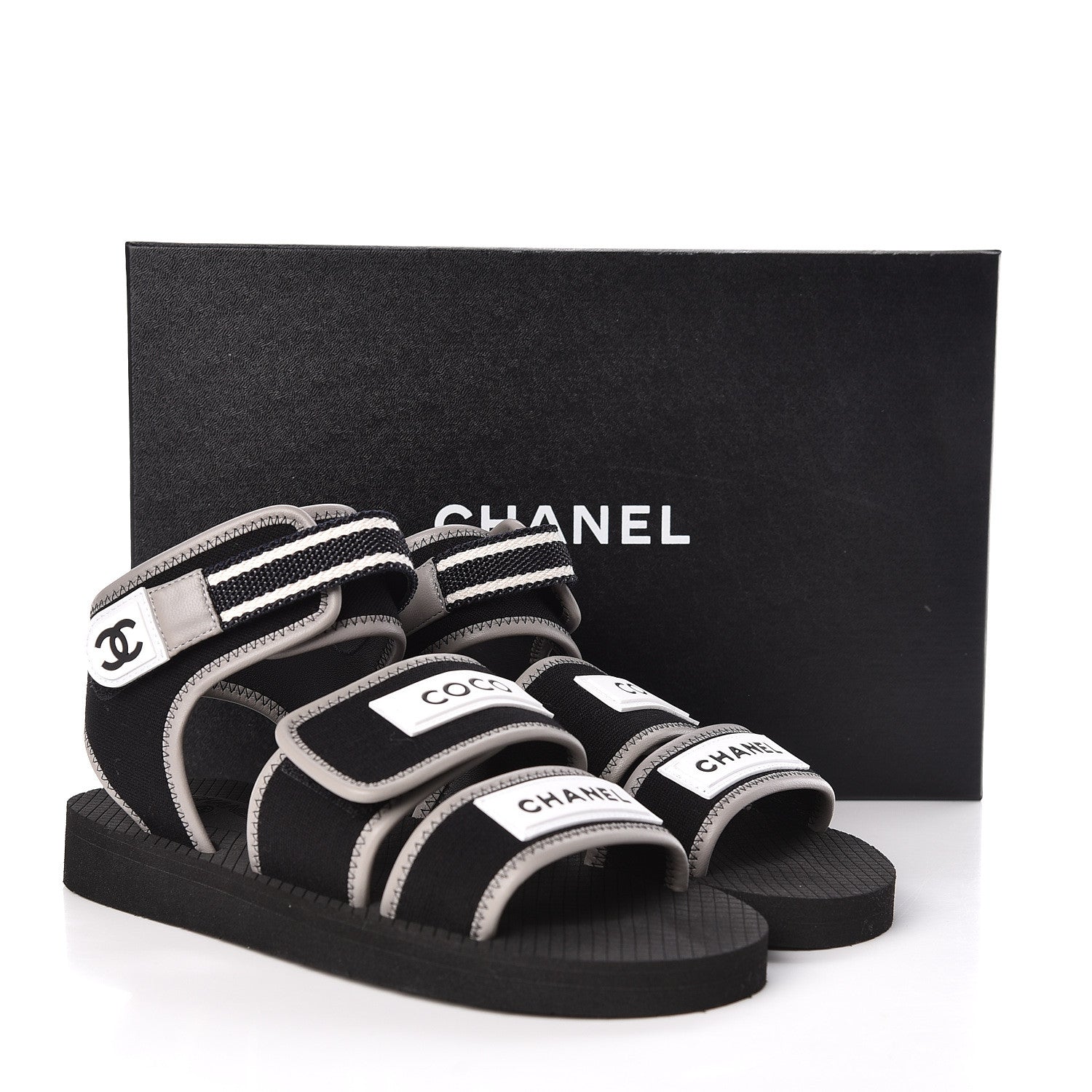 Chanel Lambskin Jersey Coco Sandals 38 Black 8 of 8