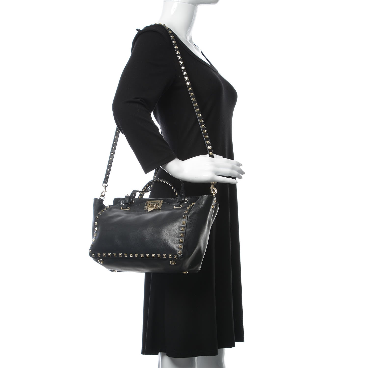 Valentino Garavani Vitello Small Rockstud Tote Black 2 of 6