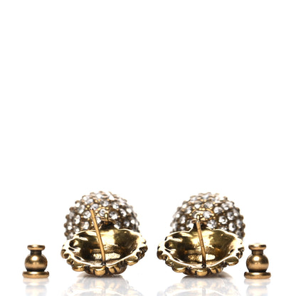 Gucci Metal Crystal Lion Earrings Aged Gold 3 of 4