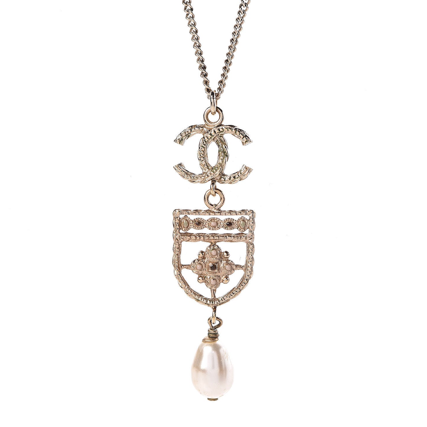 Pearl CC Drop Necklace Gold