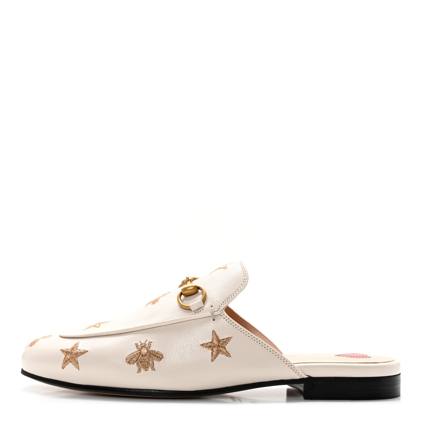 Goatskin Bee Star Embroidered Womens Princetown Slippers 36 Mystic White