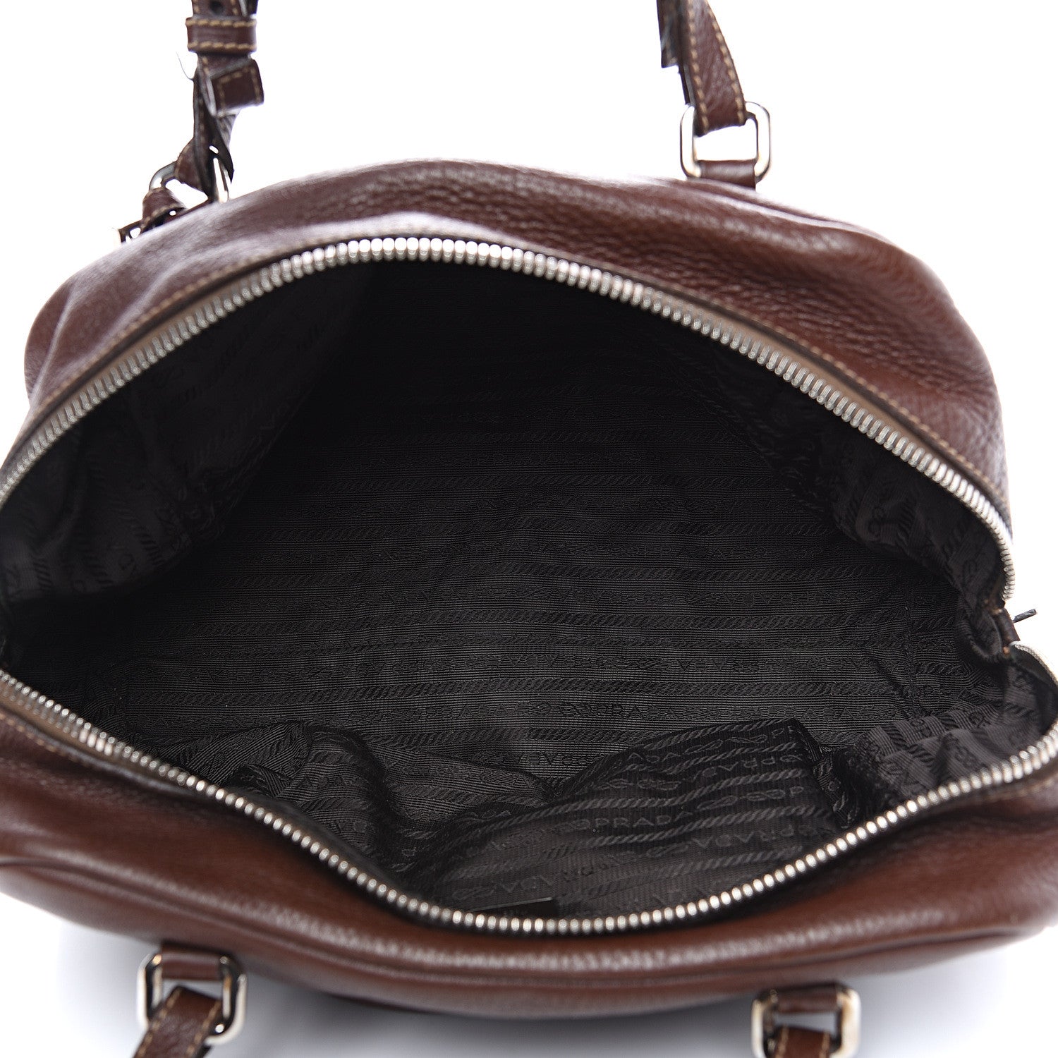 Prada Vitello Daino Embossed Logo Bowler Bruciato 4 of 15