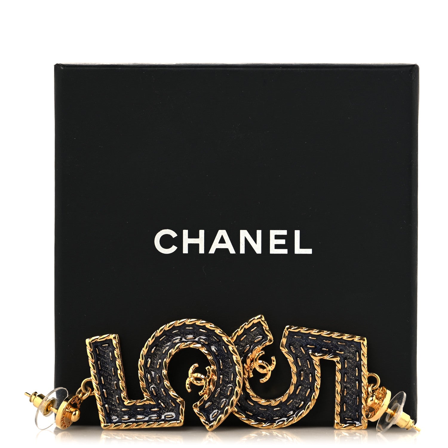 Chanel Metal Enamel CC No 5 Rope Drop Earrings Gold Denim Blue 5 of 5